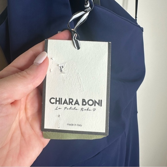 CHIARA BONI Size 12 Lianette RC One Shoulder Midi Cocktail Dress Navy - Picture 12 of 14